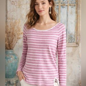 Anthropologie Postmark Greta Pullover Pink and White Long Sleeve Top Size L